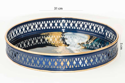 Royal Blue Abstract Print Round Tray (Medium) - Dining & Kitchen - 3