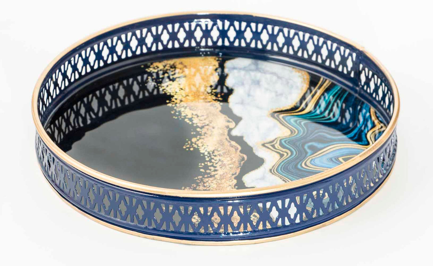 Royal Blue Abstract Print Round Tray (Medium) - Dining & Kitchen - 5