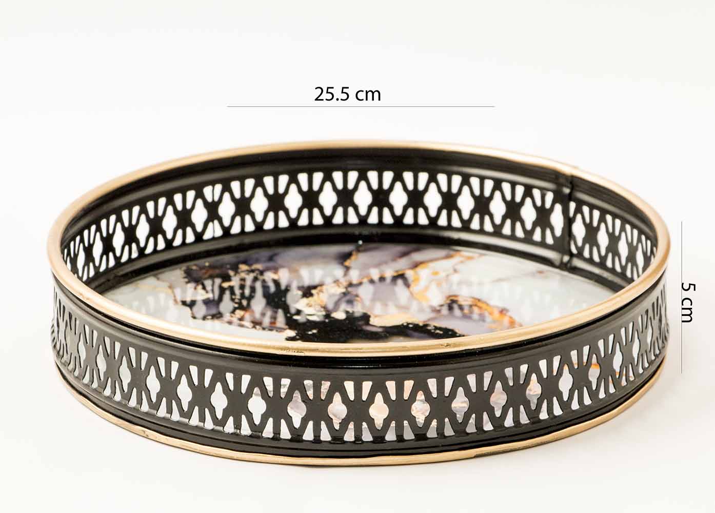 Midnight Black Abstract Print Iron Round Tray (Small) - Dining & Kitchen - 3