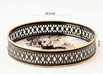 Midnight Black Abstract Print Iron Round Tray (Small) - Dining & Kitchen - 3