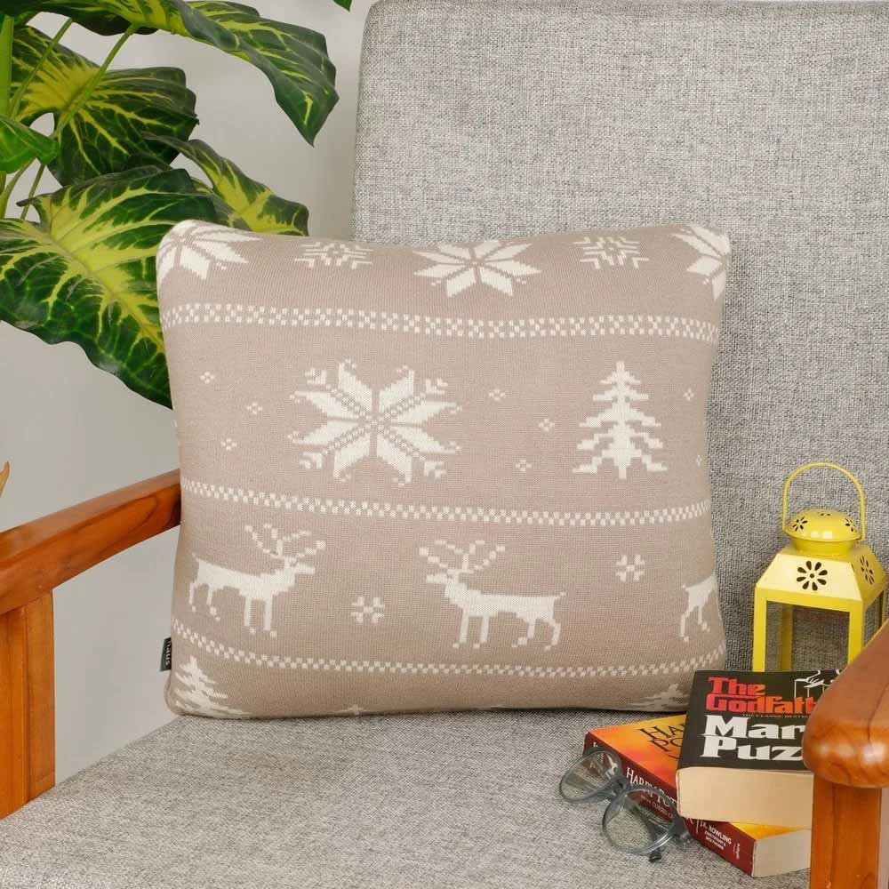 Cotton Knitted Cushion Cover Abstract, Christmas - Decor & Living - 2