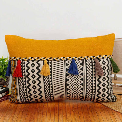 Printed Cushion Cover Colorful Tassels, Mustard - Decor & Living - 2