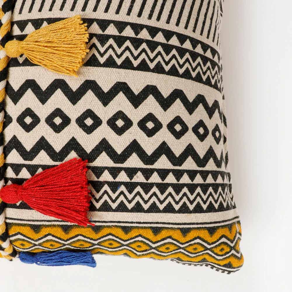 Printed Cushion Cover Colorful Tassels, Mustard - Decor & Living - 4