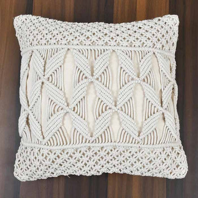 Macrame Cushion Cover, Side Chain Pattern, Floral Center - Decor & Living - 2