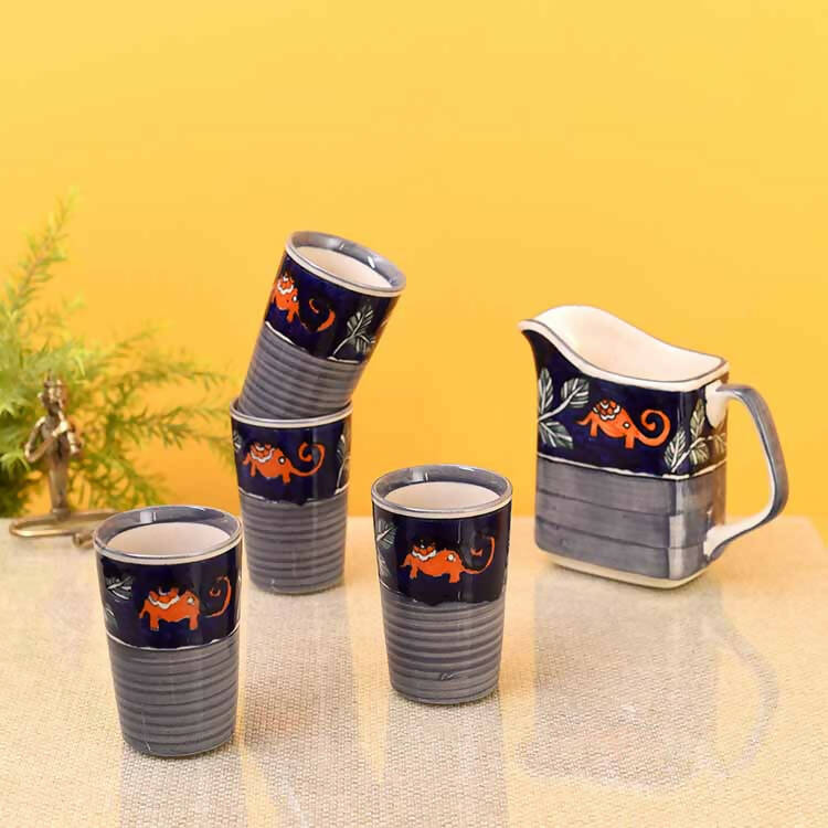 Morning Tuskers Drinking Glasses and Pitcher - Set of 5 - Dining & Kitchen - 1