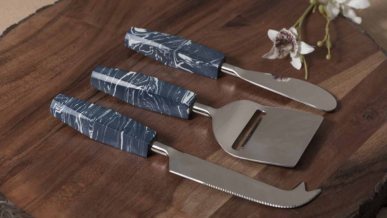 Set of 3 Stainless Steel Cheese Knives with Handle Made of Composite Stone - Dining & Kitchen - 2