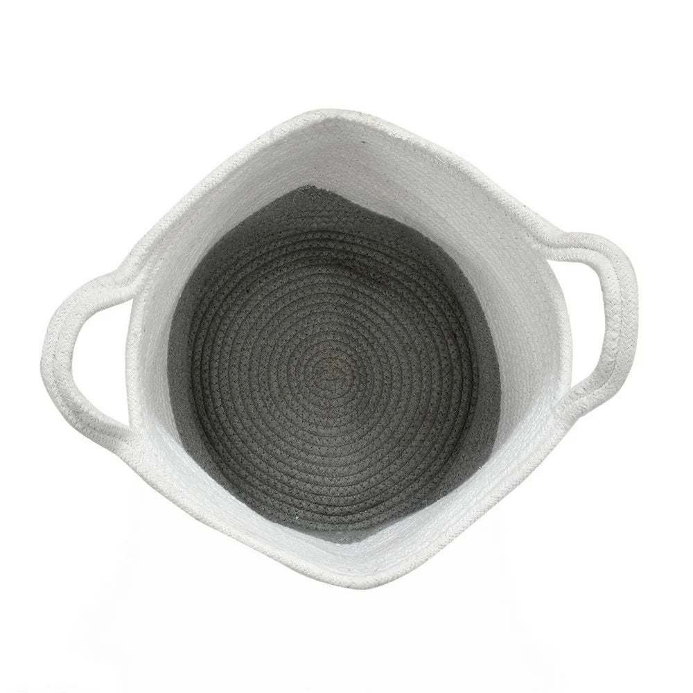 Jute Cotton Basket, Dual Color - White, Grey with Handle - Storage & Utilities - 2
