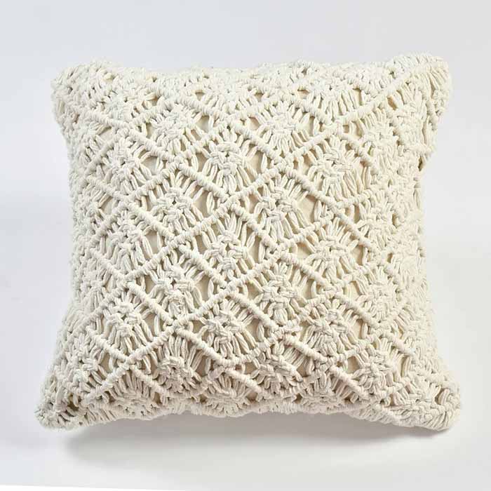Macrame Cotton Cushion Cover Diamond Boxes Floral Pattern - Decor & Living - 2