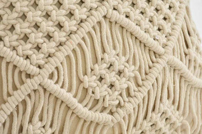 Macrame Cushion Cover Top Small Knots, Center Diamond Squares, Bottom Fringes - Decor & Living - 3