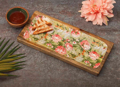 Floral Green Wooden Platter with Wooden Dip Bowl - Dining & Kitchen - 2