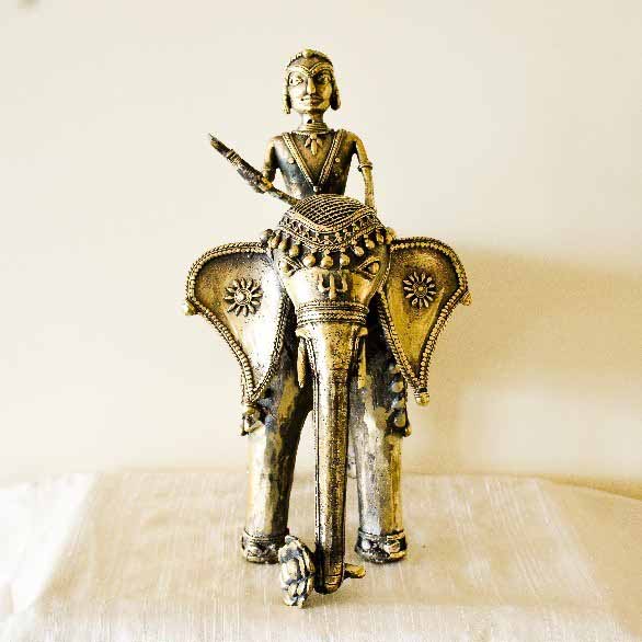 Dokra Statue Elephant With Mahout DS-007 - Decor & Living - 2