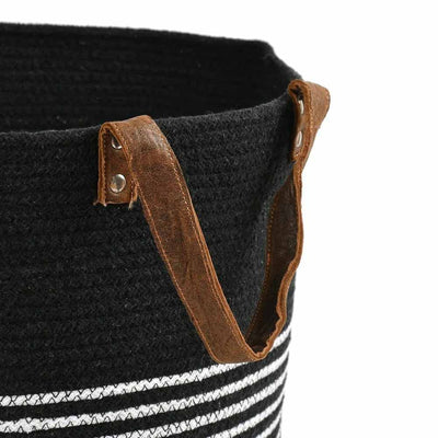 Cotton Basket, Black, White Stripes with Handle - Storage & Utilities - 3