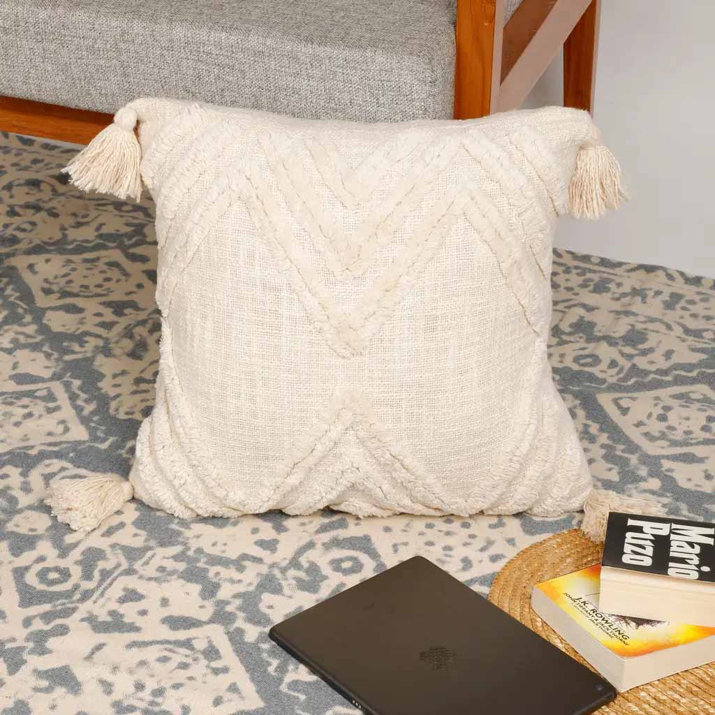 Cotton Tufted Cushion, Triangle Design - Decor & Living - 2