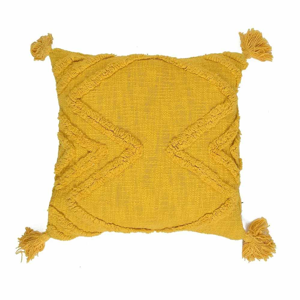 Cotton Tufted Cushion, Triangle Design, Mustard Color - Decor & Living - 2
