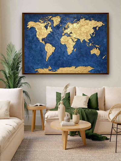 Blue Gold World Map - Wall Decor - 1