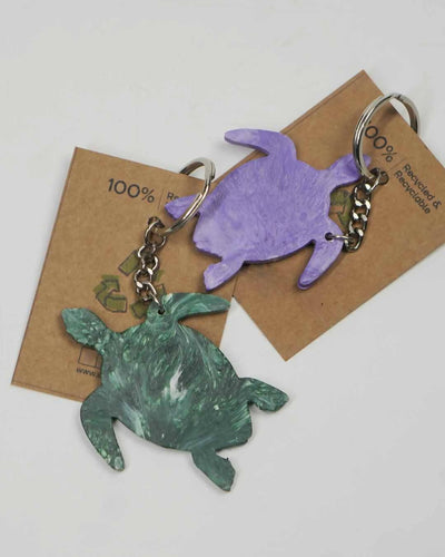 Turtle Key Chains I Forest Green & Purple I 100% Recycled I Set of 2