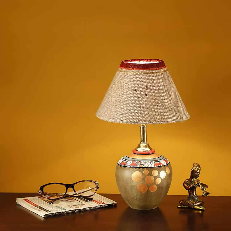 Table Lamp Earthen Handcrafted with Brown Shade (8.1x13") - Decor & Living - 1