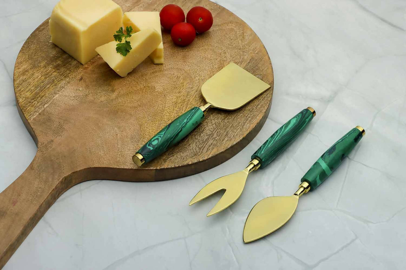 Green Stone Dust with Stainless Steel Cheese Server - Set of 3 - Dining & Kitchen - 1