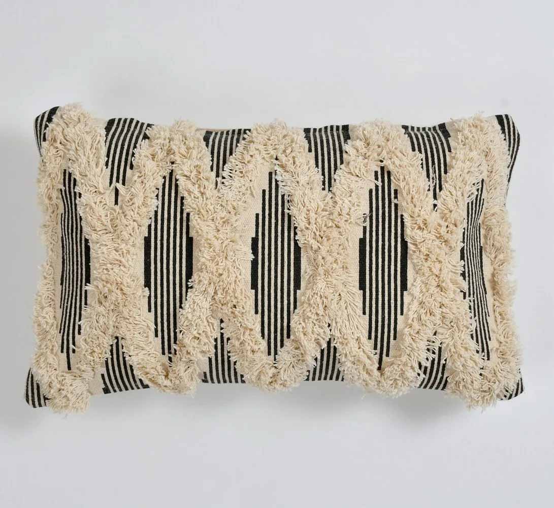 Cotton Tufted Black White Lines Cushion Cover - Decor & Living - 5