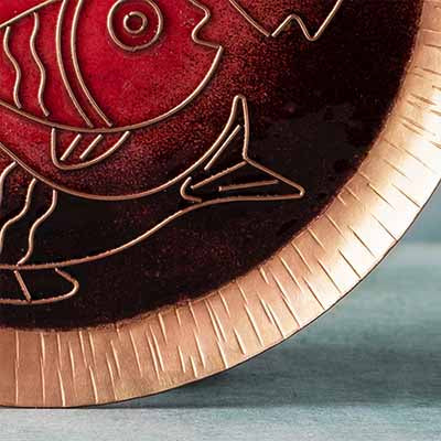 Copper Enamel Animal Series Red Fishes 8" - Wall Decor - 3