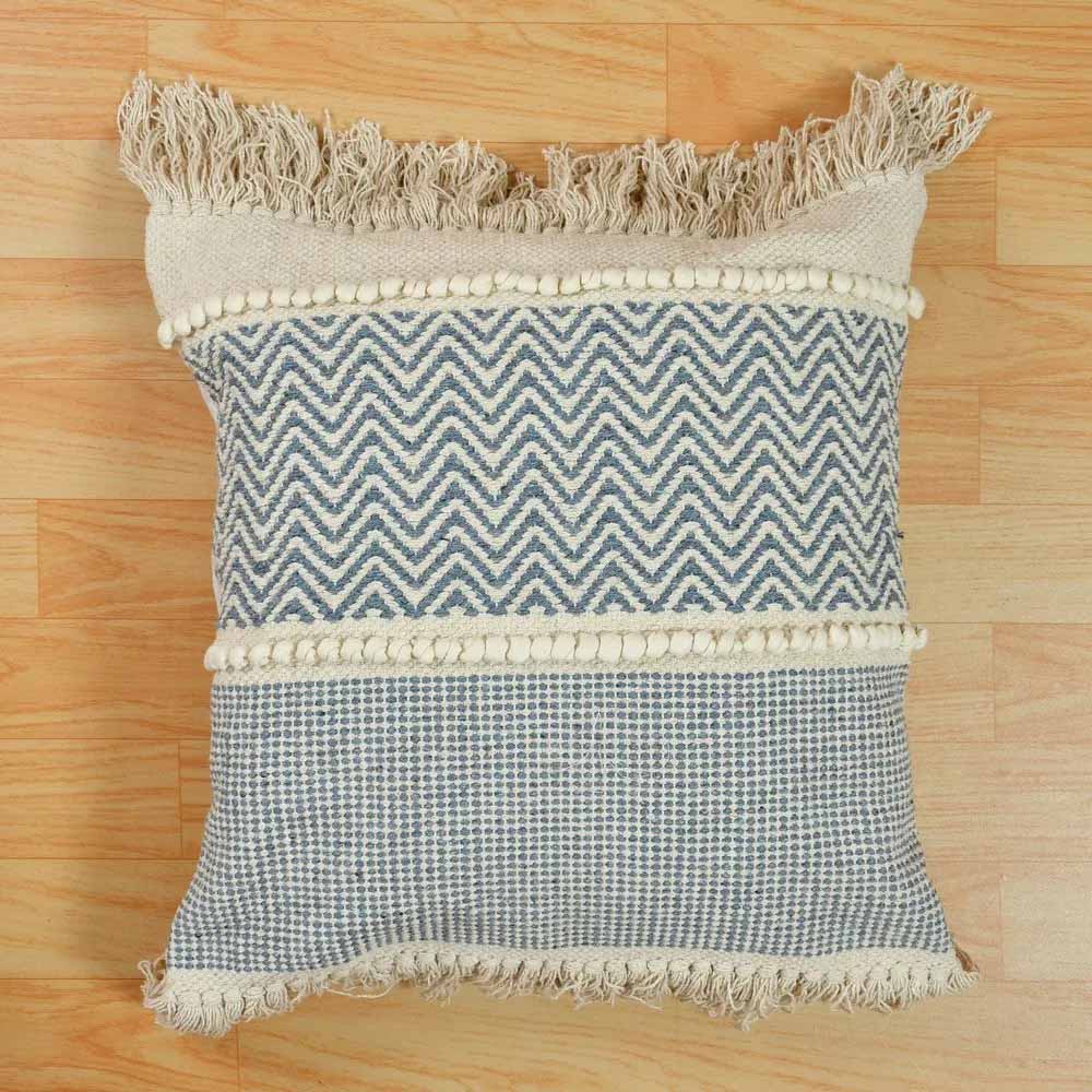 Blue Zig Zag Boondi Lace Tufted Cushion Cover - Decor & Living - 2