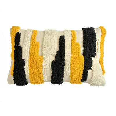 Abstract Designer Tufted Cushion Cover, Off White, Black, Yellow - Decor & Living - 8