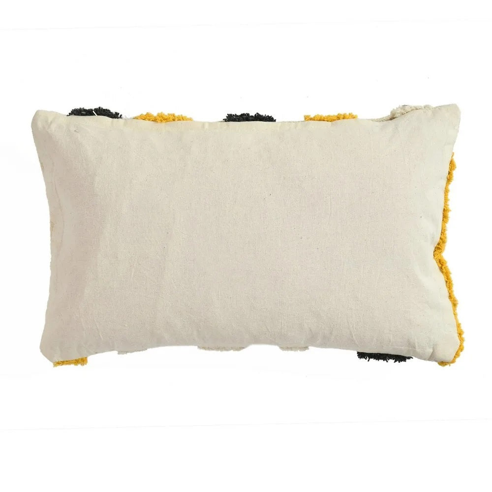Abstract Designer Tufted Cushion Cover, Off White, Black, Yellow - Decor & Living - 9