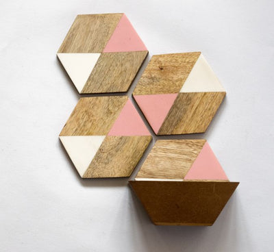 Wooden Coaster - Pink Hexagon - Dining & Kitchen - 2