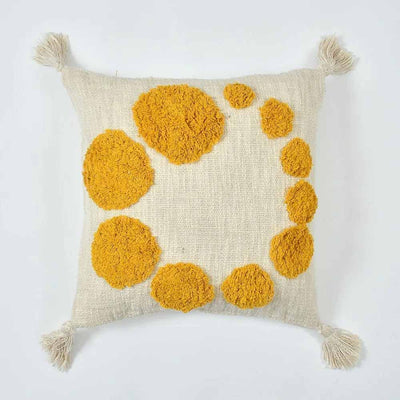 Tufted Cushion Cover Circle Spiral, Yellow, Off-White - Decor & Living - 2