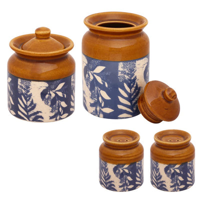 Ek Do Dhai Rustic Blue Burni Jar Set of 3 - Dining & Kitchen - 1