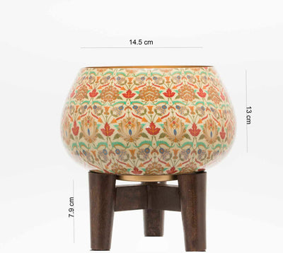Indian Summer Floral Print Planter with Wooden Stand - Decor & Living - 4