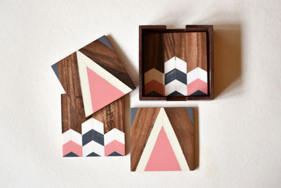 Wooden Chevron Coasters - Rose Pink - Dining & Kitchen - 4