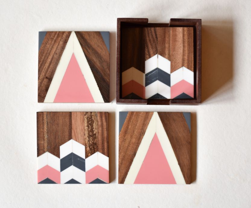 Wooden Chevron Coasters - Rose Pink - Dining & Kitchen - 3