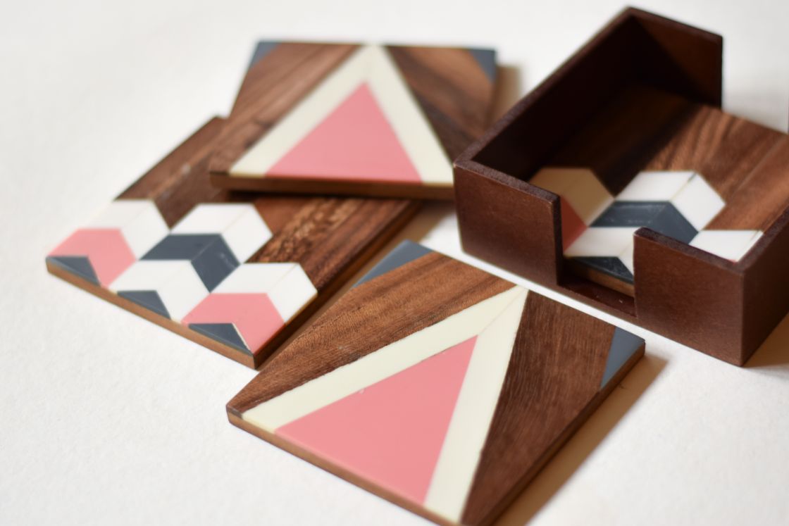 Wooden Chevron Coasters - Rose Pink - Dining & Kitchen - 2