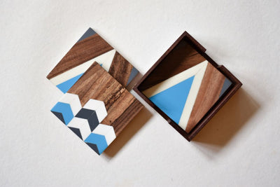Wooden Chevron Coasters - Bright Blue - Dining & Kitchen - 3