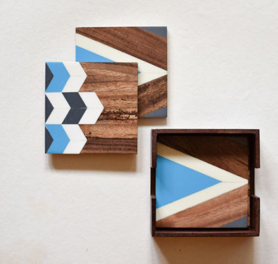 Wooden Chevron Coasters - Bright Blue - Dining & Kitchen - 2