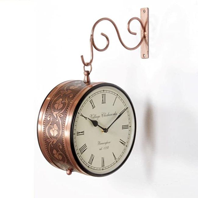 Copper Brass Analog Railway Clock - Wall Decor - 7