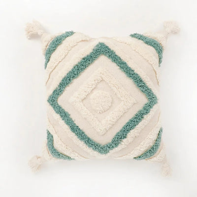 Tufted Cushion Cover Concentric Squares, Dual Color, Tassels - Decor & Living - 7