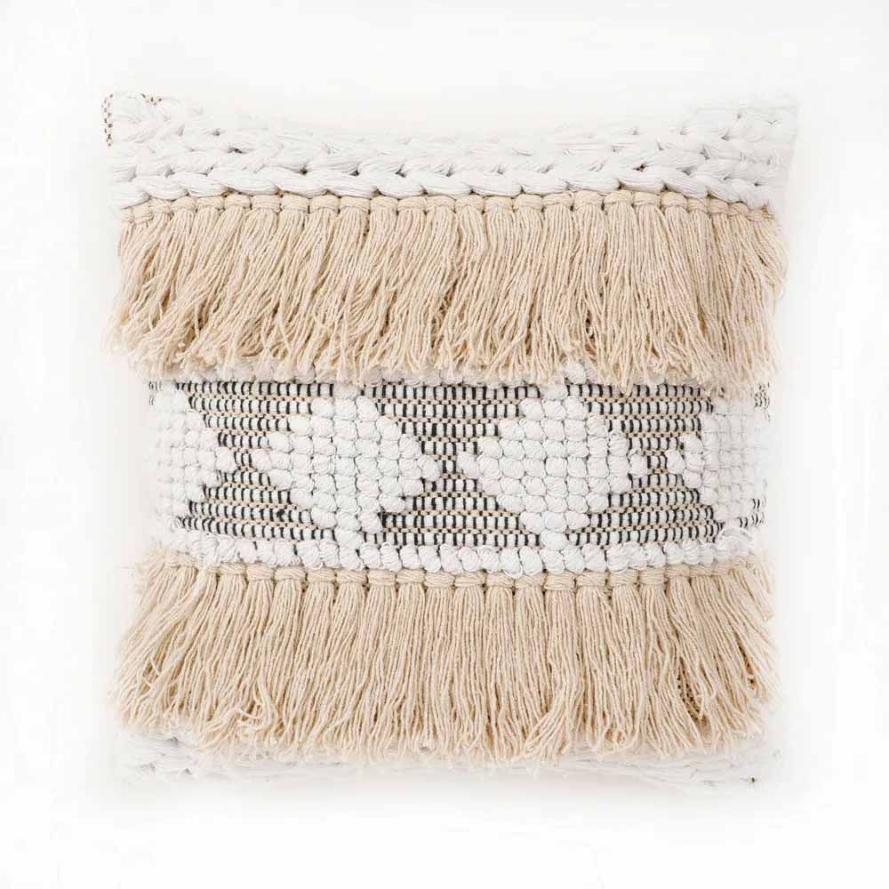 Dhurrie Cushion Cover Knotted, Fringes, Diamonds - Decor & Living - 4