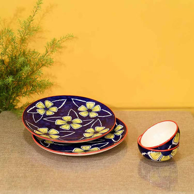 Flowers of Ecstasy Dinner Set - Plates & Bowls, Azure (Set of 4) - Dining & Kitchen - 1