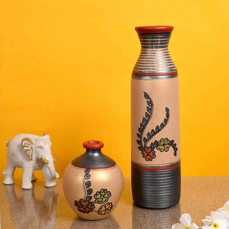 Vase Earthen Simmer Gold Madhubani - Set of 2 - Decor & Living - 1