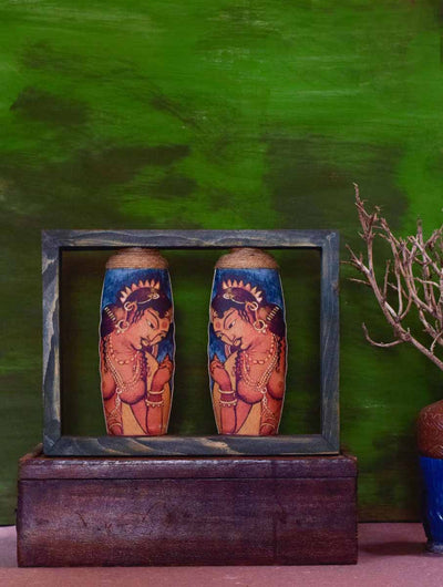 Brown Rectangle Handpainted Flip Flop Vintage Bottle Wooden Frame with Ajanta Art - Decor & Living - 1