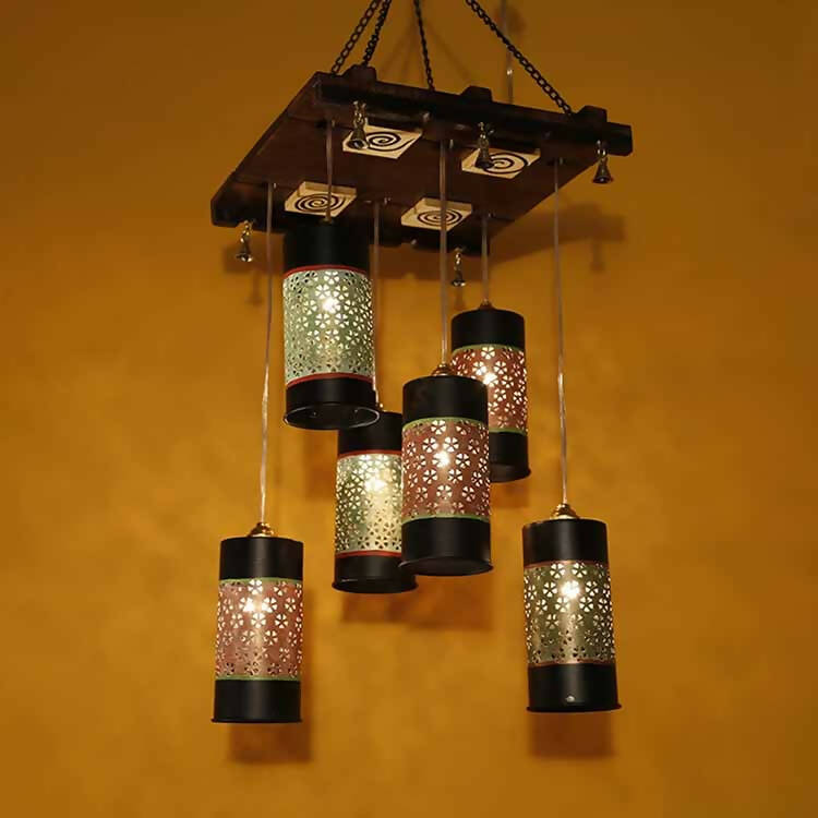 Celo-6 Chandelier with Cylindrical Metal Hanging Lamps (6 Shades) - Decor & Living - 1