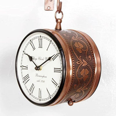Copper Brass Analog Railway Clock - Wall Decor - 4