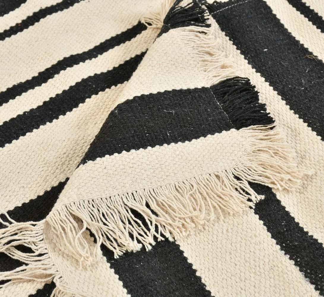 Cotton Dhurrie Broad Thin Lines, Tassels - Decor & Living - 2