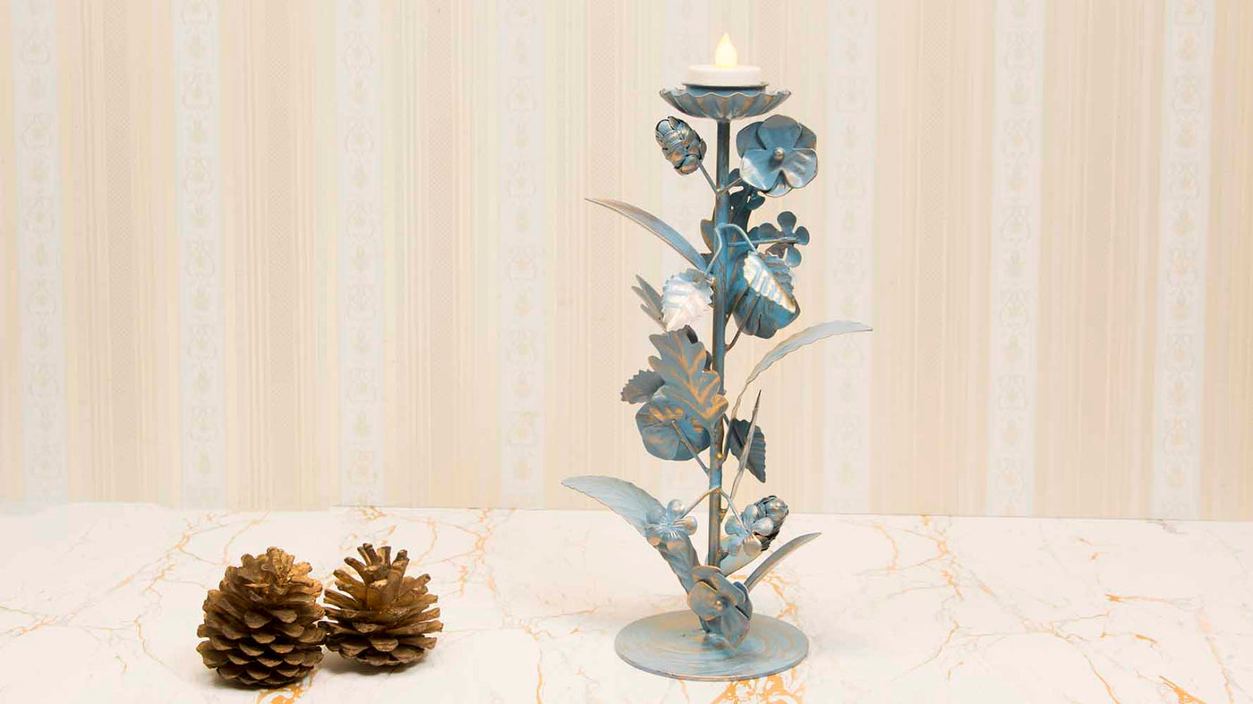 Floral Blue Candle Stand - Decor & Living - 2