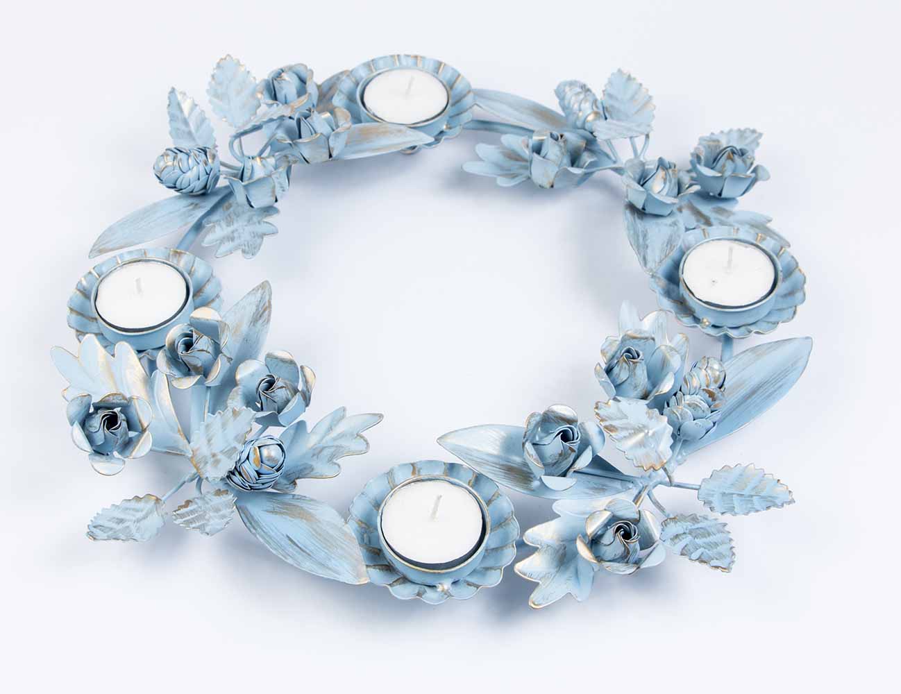 Floral Blue Wreath Candle Holder - Decor & Living - 2