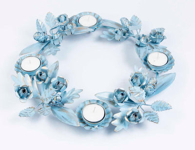 Floral Blue Wreath Candle Holder - Decor & Living - 2
