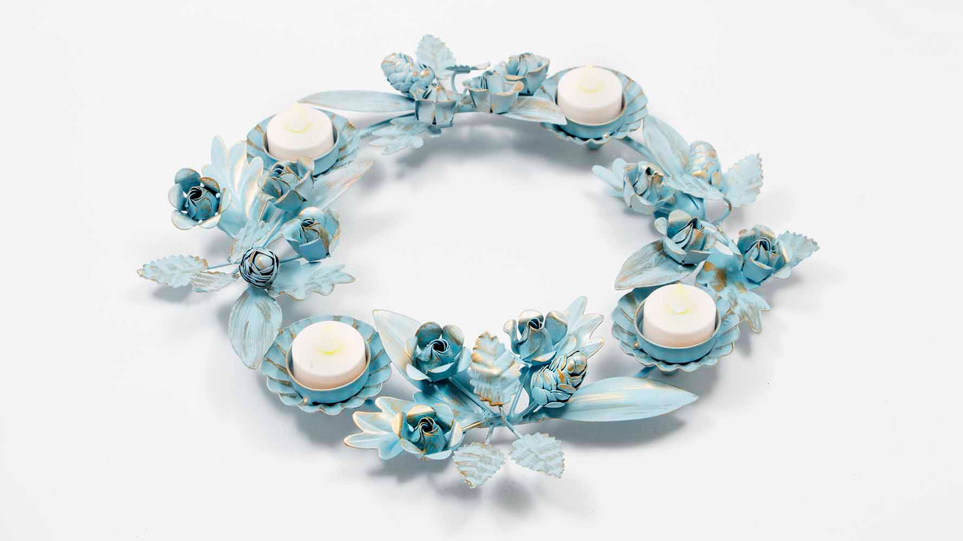 Floral Blue Wreath Candle Holder - Decor & Living - 3