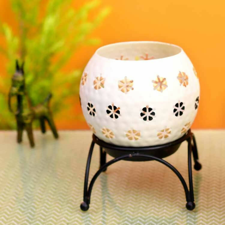 Tealight White Polka Style with Metal Stand - Decor & Living - 1